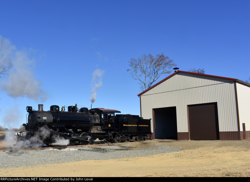 SMS Restored 0-6-0 9 steam locomotive out of the shed in South Woodstown 